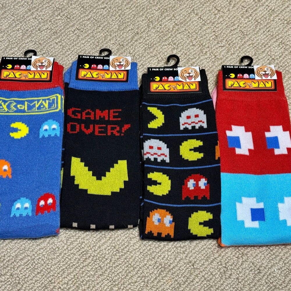 4 Pac-Man New Novelty Crew Socks Size 6-12/13 - Men's/Women's -